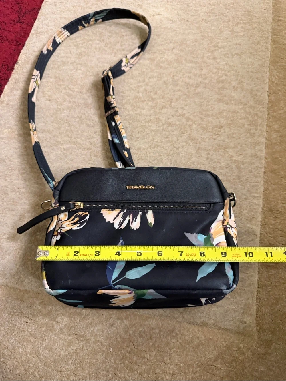 Travelon Black Floral Crossbody with Teal and Yellow Accents - Picture 8 of 8
